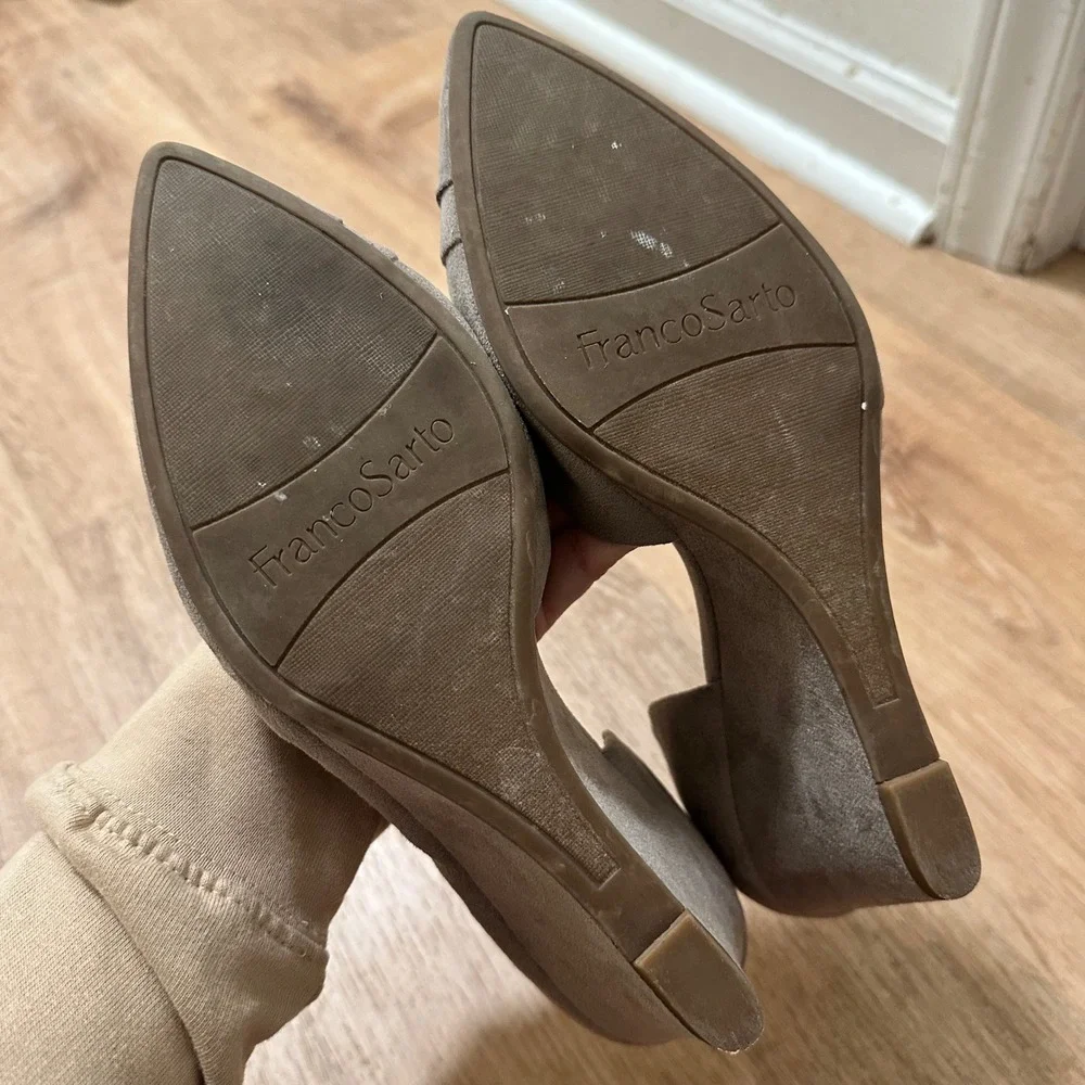 Franco Sarto | Women's Fayran Taupe Faux Suede D'Orsay Wedge Pumps Heels, 8.5